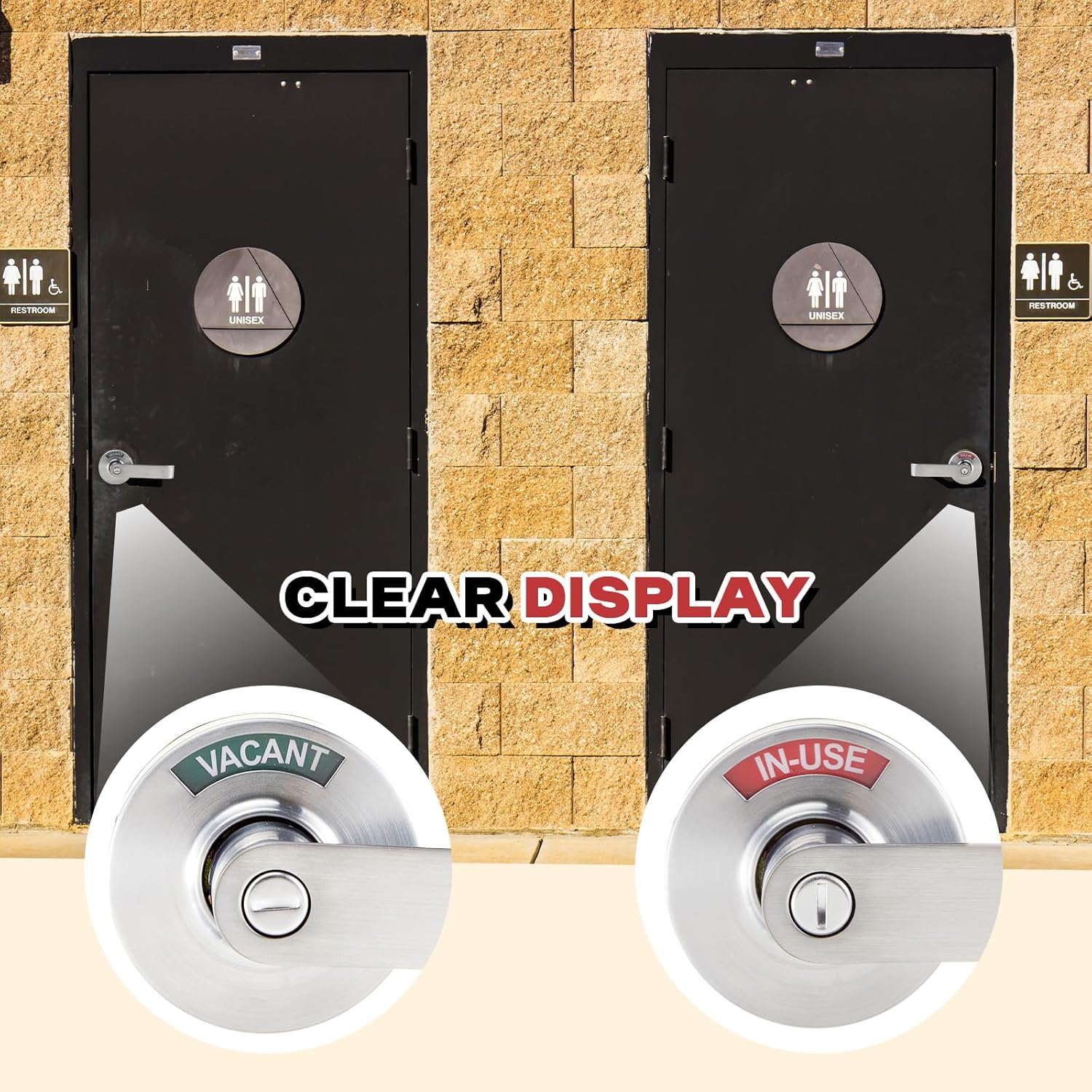 Tandefio 1 Set Vacant Occupied Bathroom Lock, Commercial Door Handle with in-use or Vacancy Occupied Deadbolt, Privacy Indicator Restroom Handle Lock for Restrooms, Satin Chrome (63.5 mm,Silver)
