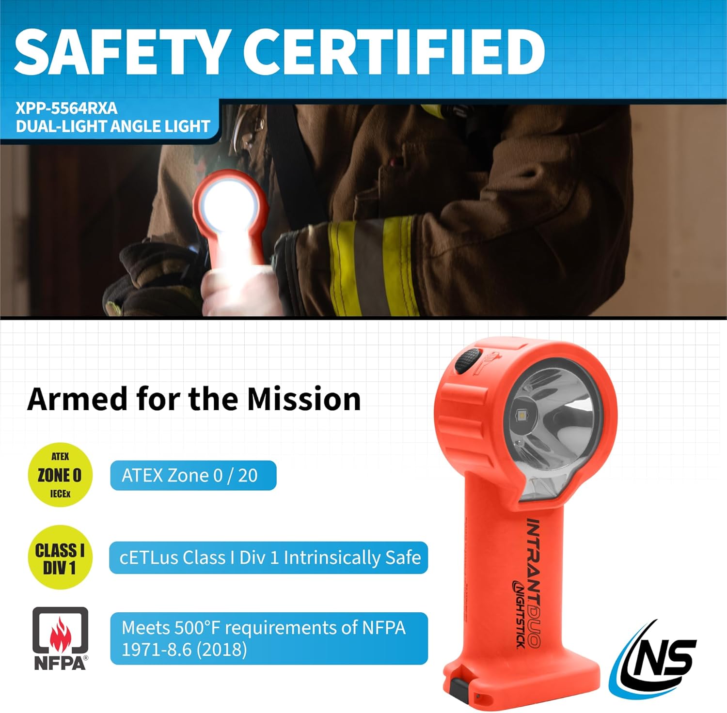 Nightstick XPP-5564 Intrant® Duo Intrinsically Safe Turbo Dual-Light Angle Light - 4 AA