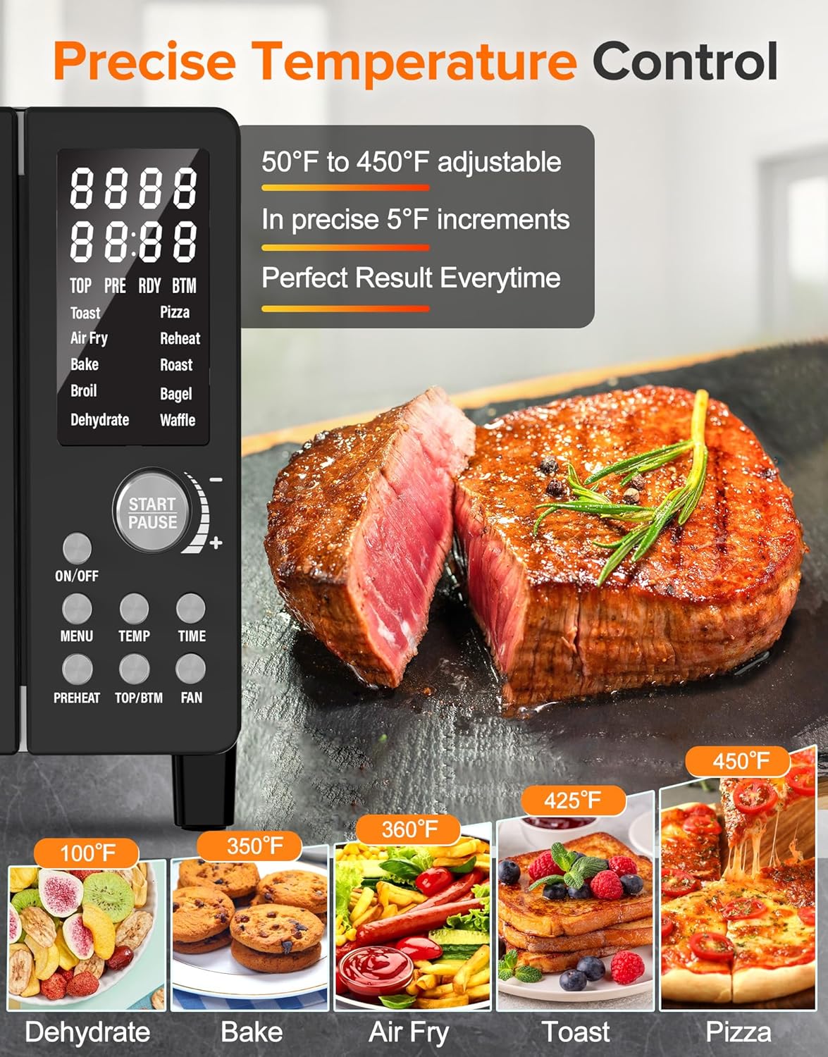 Nuwave Bravo Pro Smart Air Fryer Toaster Oven Combo, Airfryer Convection Oven Countertop, 10-in-1 Functions with Quicker & Even Crisp Technology, 1800W, 50-450°F, PFAS-Free, 21QT, Black
