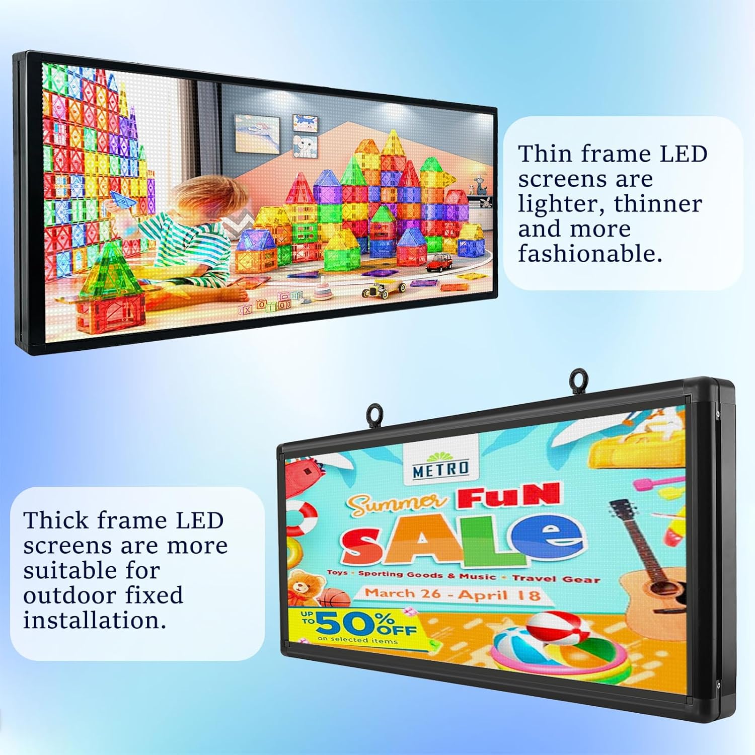 P6 Commercial Grade Programmable LED Sign 40"x17" WiFi With Lightweight and Thin Frame Custom Scrolling Digital Message Board for Stores, Restaurants, Banks & Outdoor Advertising
