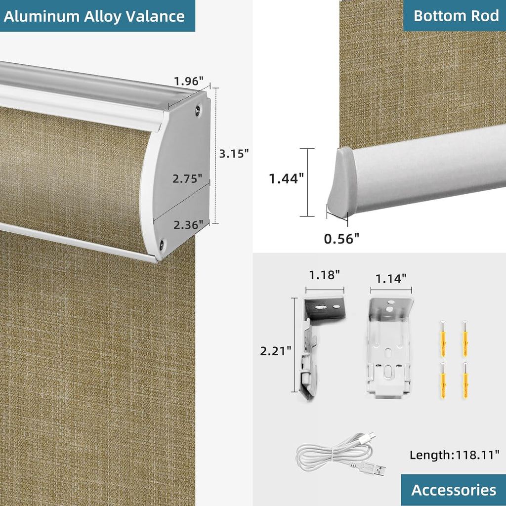 SmartWings Motorized Roller Shades Work with Homekit, Alexa Google, 100% Blackout Smart Blinds for Windows, Cordless Remote Control Window Shades, Vigor Wheat, Customized Size