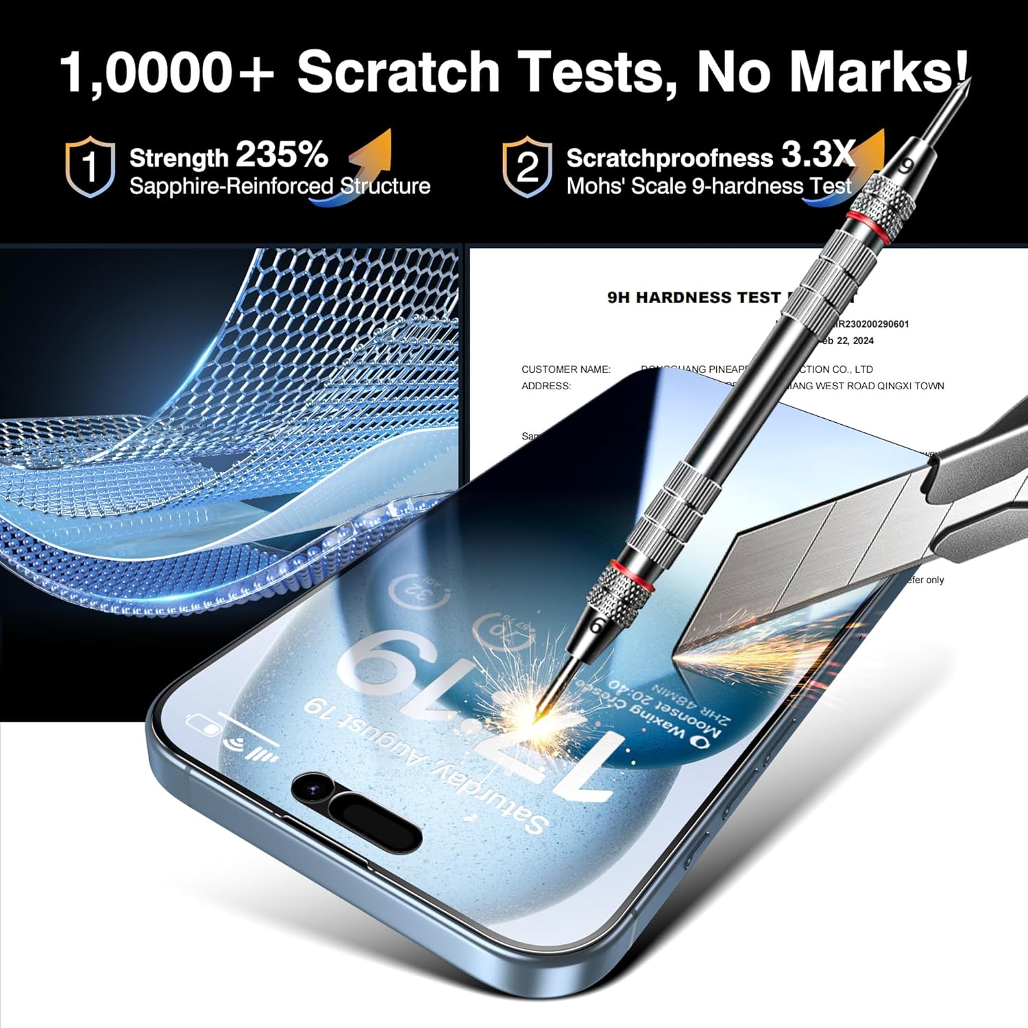 EZ-GLAZ- 4 Pack for iPhone 15 Privacy Screen Protector [6.1"] With 2 Pack Camera Lens Protector, 9H+ Hardness 12FT Military Grade Shatterproof Scratch Resistant Durable Tempered Glass Film with Flawless Fit Kit