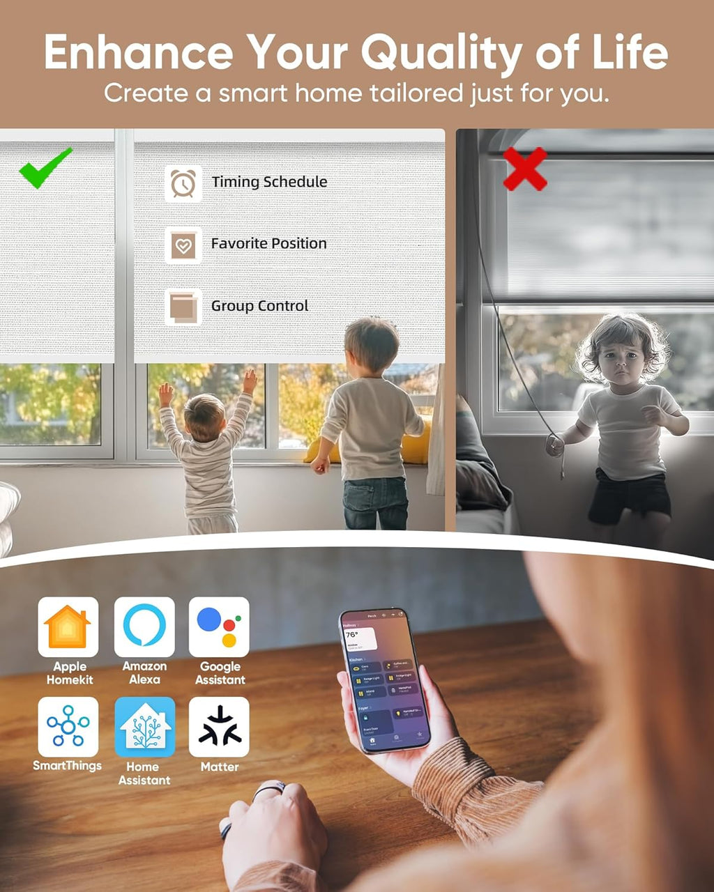 Kincmo Motorized Blinds with Remote,100% Blackout Motorized Roller Shades Work with Apple Homekit,Alexa,Google, Custom Electric Blinds with App,Voice Control (Dreamy White)
