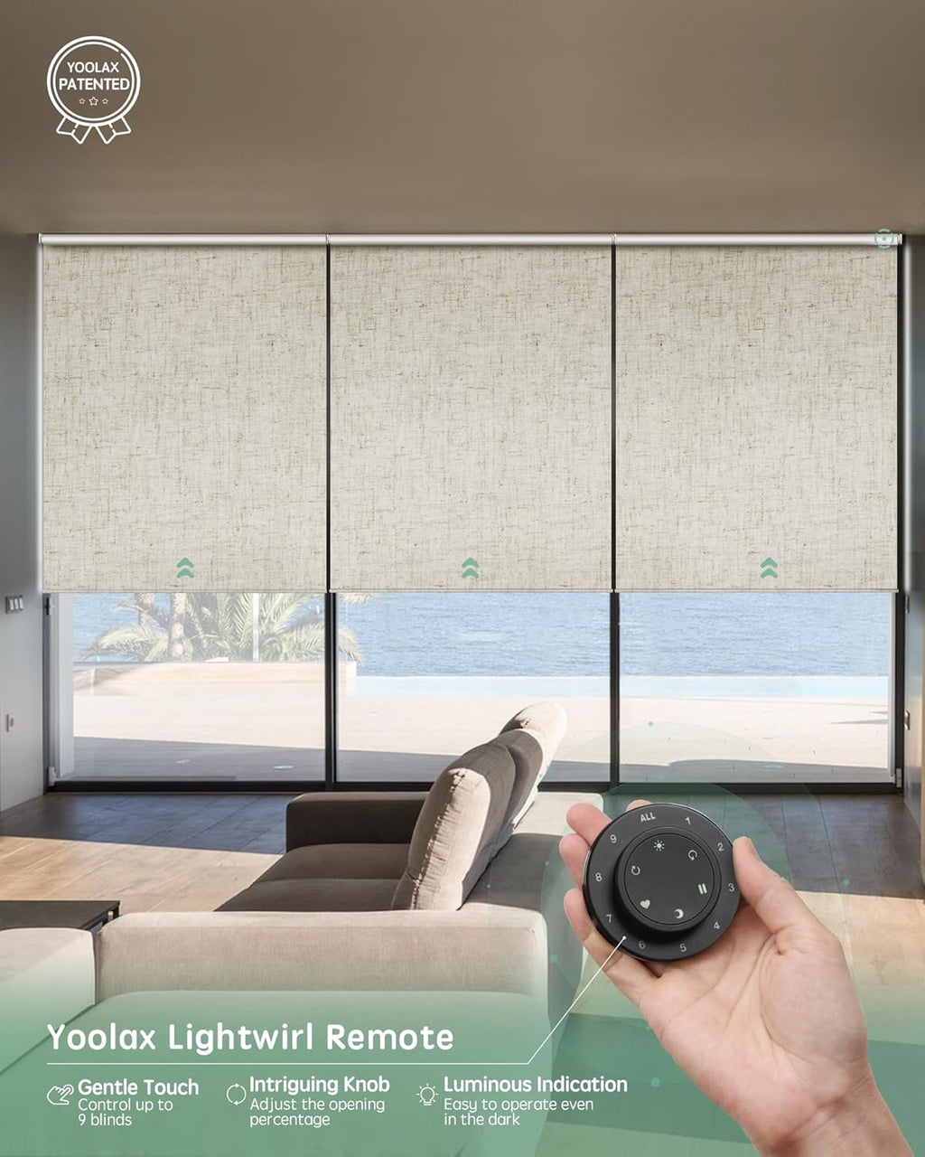 Yoolax Smart Coupled Roller Shades Compatible with Alexa Google, Motorized Blinds with Remote Blackout Coupled Roller Shades for X-Large Windows, Custom Size (XL Coupled-Linen Beige)