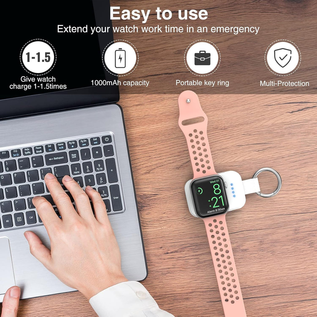 i.VALUX Portable Wireless Charger Compatible for Apple Watch Series 11/10/9/8/UItra/7/6/5/4/3/2/SE,Compact Magnetic iWatch Charger 1000mAh Power Bank Keychain Style for Mother Girl Birthday-White