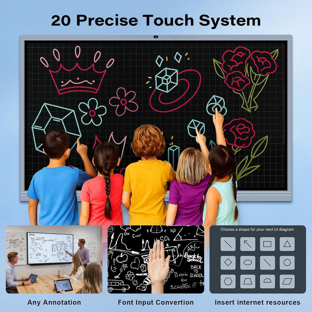 65" Smart Board, Interactive Whiteboard with 20 MP Camera, 4K UHD Touch Screen Digital Smartboard for Classrooms, Business, Office & Conference Rooms (Wall Mount Included)
