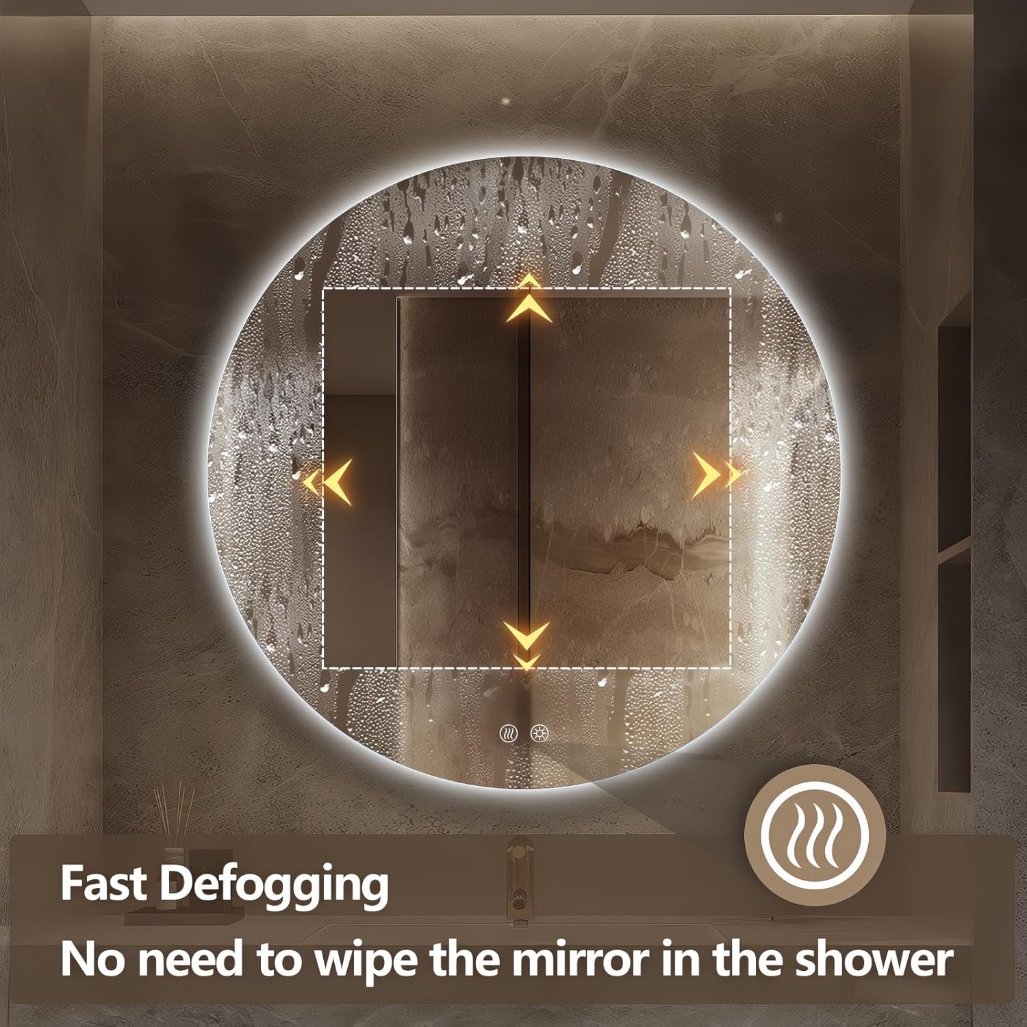 Niccy Round Led Mirror for Bathroom, 40" Circle Frameless Backlit Mirror wiht Light, Anti-Fog, 3 Colors, Waterproof, Memory Function