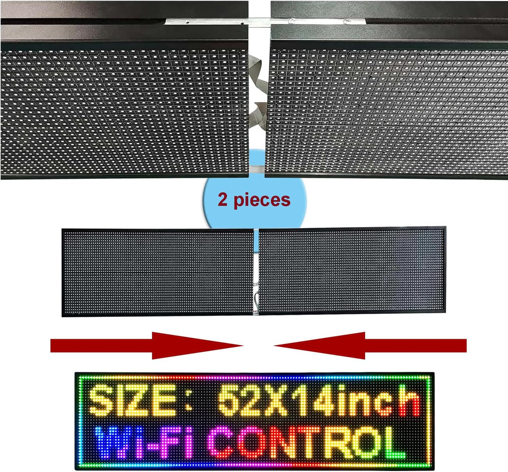 P10 Outdoor Led Sign 52”x14” RGB Full Color WiFi Programmable Bright LED Scrolling Message Display Board, Perfect Solution for Advertising