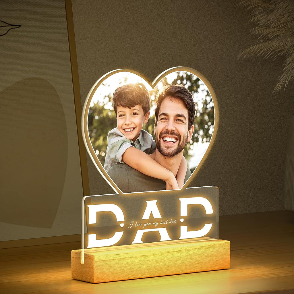 Personalized Gifts for Dad from Daughter Son, Custom Picture Frames with Photo, Customized Photo Frame with Night Light, Personalized Birthday Gifts for Dad Baby Kid Family