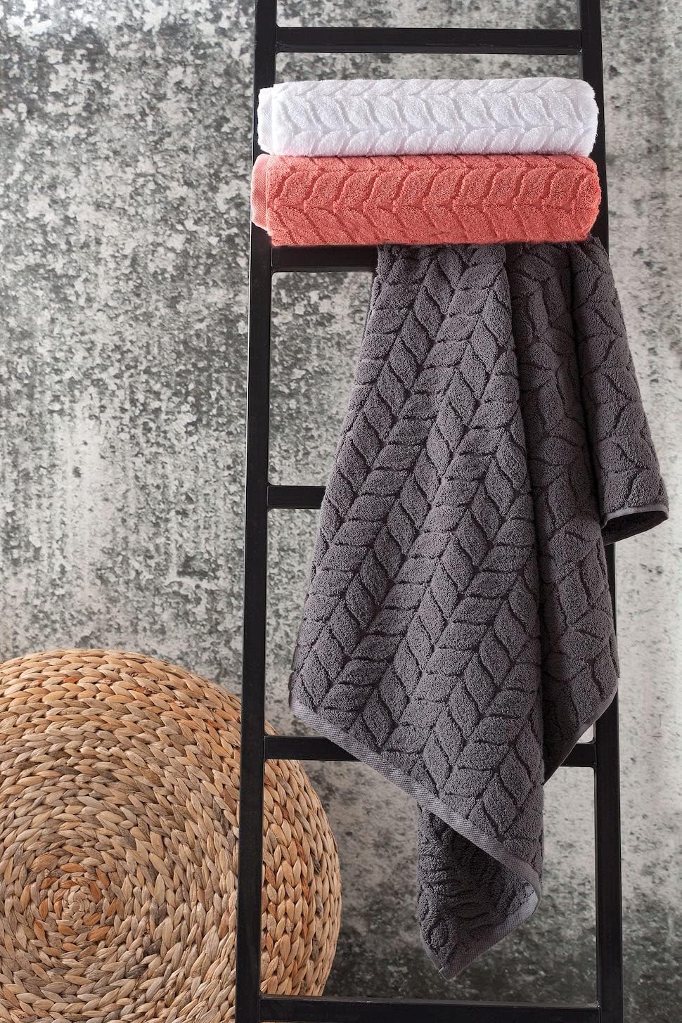 BAGNO MILANO Turkish Bath Towels, Soft Plush Jacquard Luxury Bath Towels, Quick Dry Towel Set (Black, 6 pcs Towel Set)