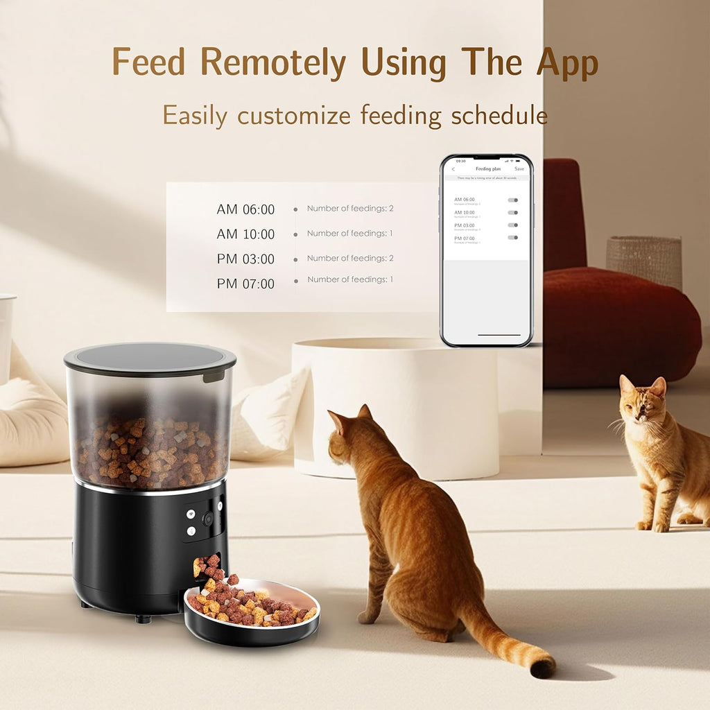 Automatic Cat Feeder with Camera, Scheduled Automatic Pet Feeding Machine, Smart App Remote Monitoring, 4L Large Capacity Dog Food Dispenser