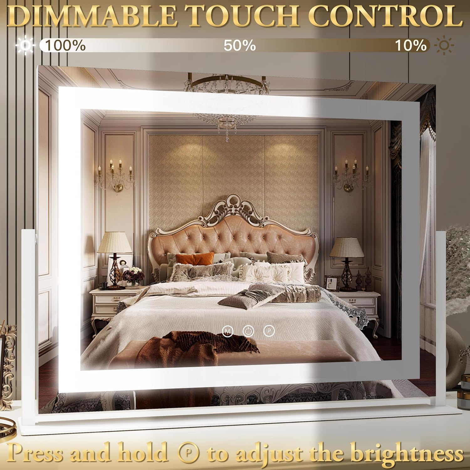 FENNIO Vanity Mirror with Lights 22''x18'' Makeup Mirror with Lights,Lighted Makeup Mirror with 10X Magnification and USB，Smart Touch Screen with 3-Color Lighting,Dimmable（Square White）