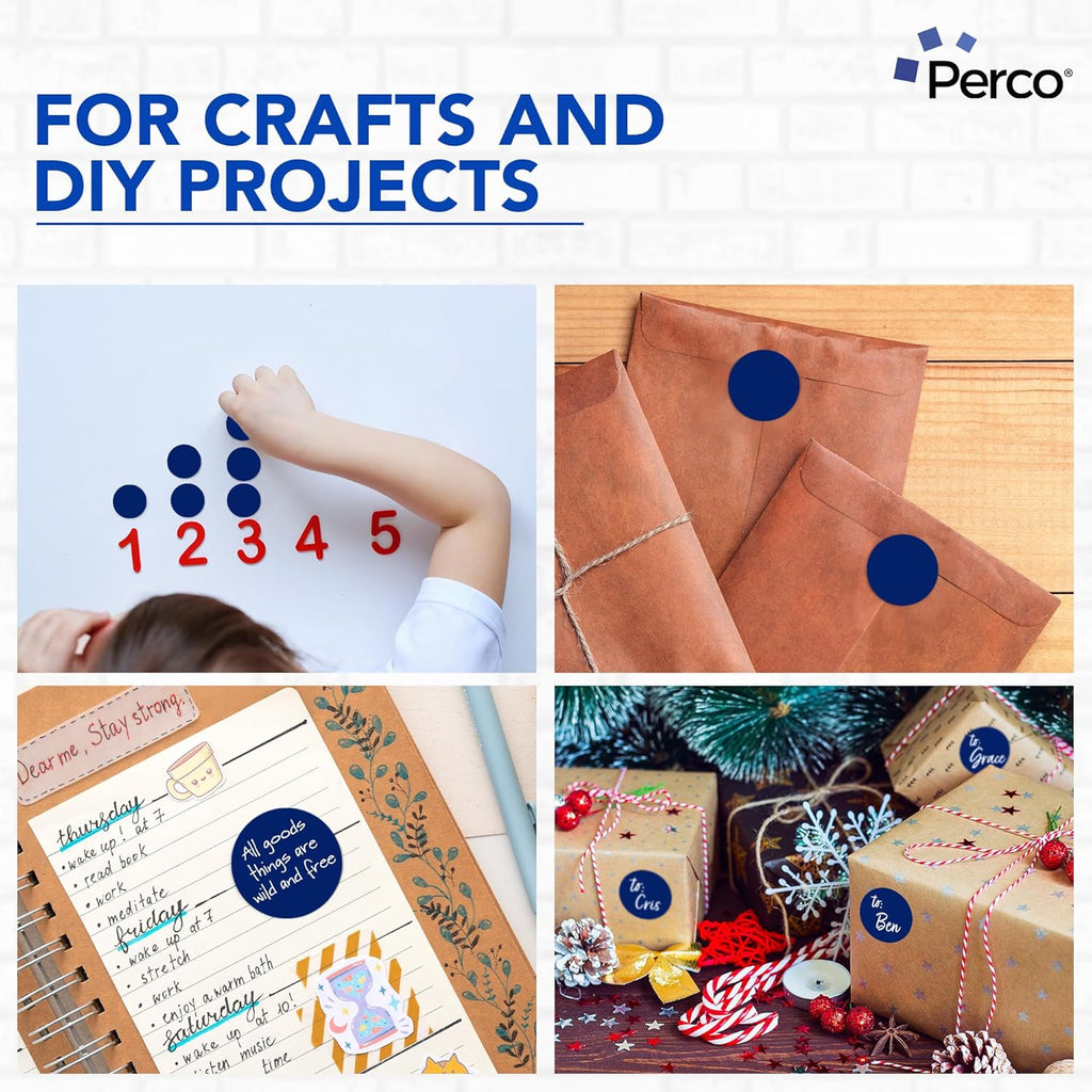 Perco Dark Blue 2-Inch Perforated Circle Dot Sticker Labels — 250 Round Stickers Per Roll — with Permanent Adhesive for Organizing, Color Coding, Bin Labeling, Packaging Alerts — Made in USA
