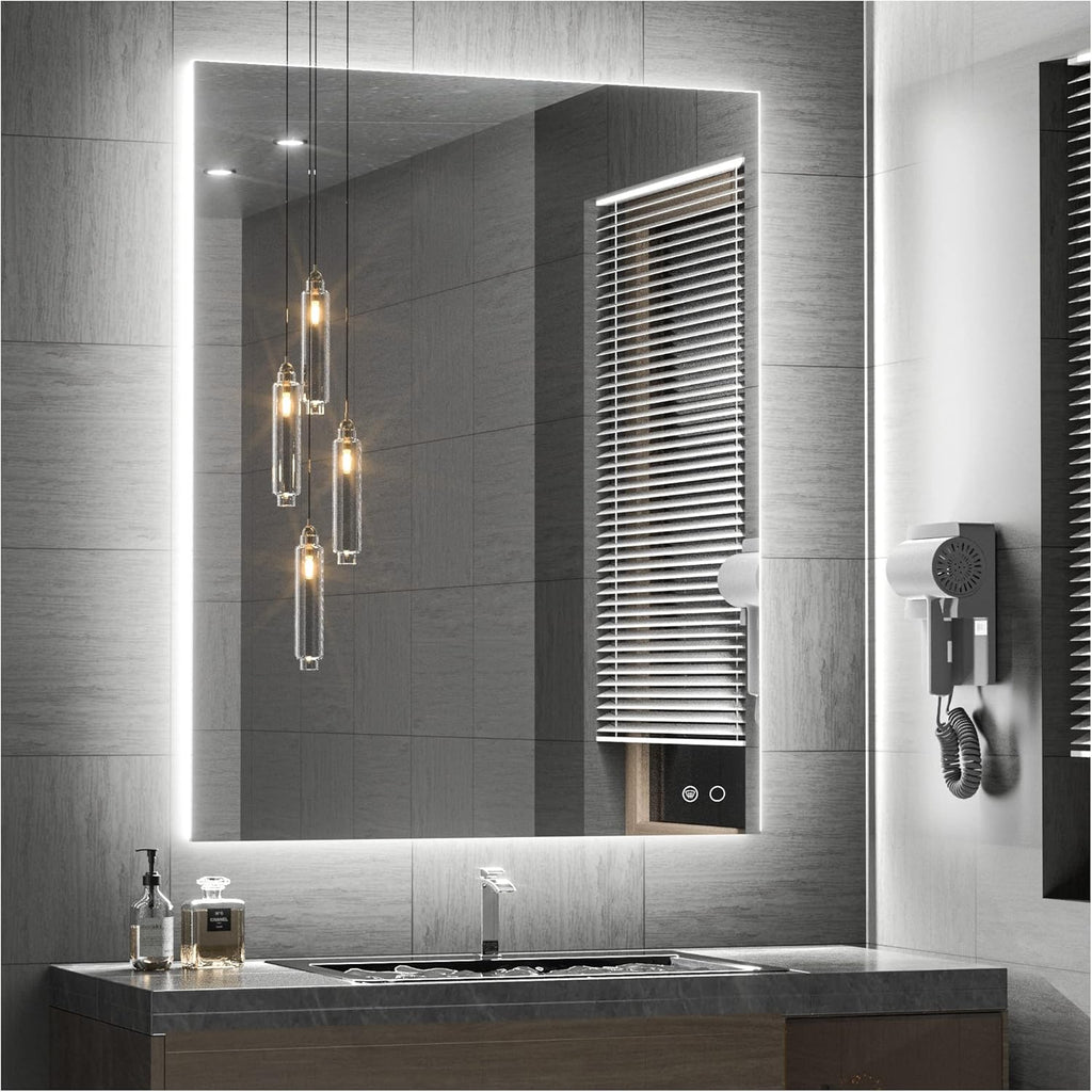 Keonjinn 28 x 36 Inch LED Bathroom Mirror with Backlit, Anti-Fog Vanity Mirror, CRI90+ HD Tempered Glass, Stepless Dimmable, High Lumen, UL Listed, Waterproof, Horizontal/Vertical