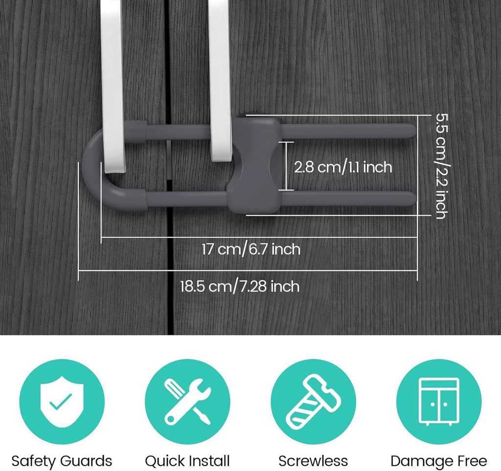 Jetec 10 Pieces Cabinet Locks for Babies, U-Shaped Proofing Drawers Safety Child Locks Adjustable, Easy to Use Childproof Latch for Knob Handle on Kitchen Door Storage Cupboard Closet (Gray)
