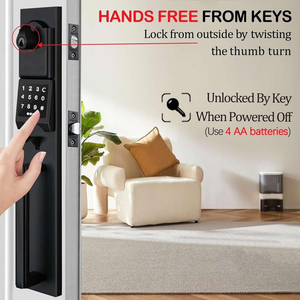 NEWBANG Left-Handed Matte Black Electronic Smart Handleset with Keypad Lock for Double Front Door（Keys Reserved）,MDHST2016DB-E-SET-LH
