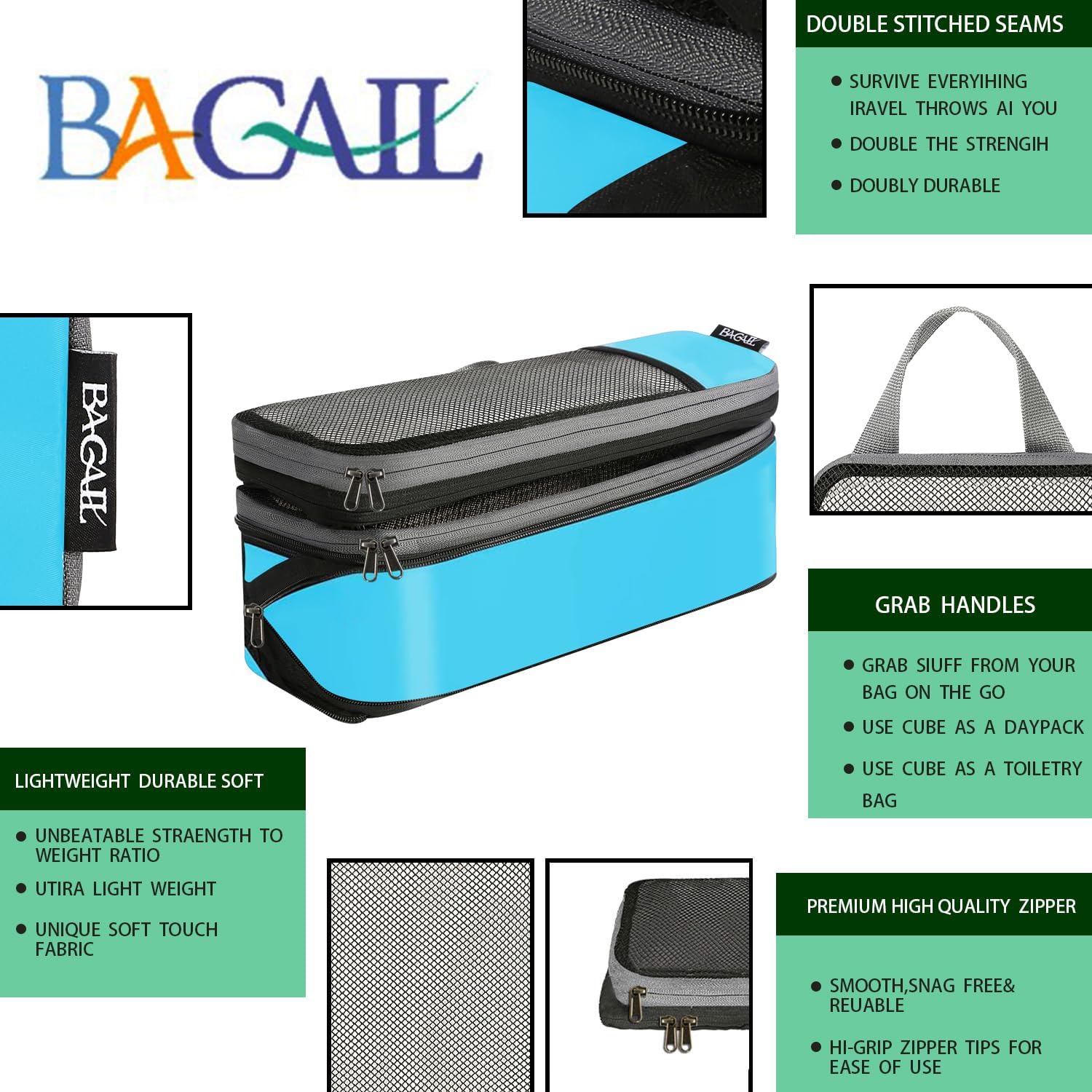 BAGAIL 4 Set/6 Set/8 Set Compression Packing Cubes Travel Accessories Expandable Packing Organizers (Half Mesh, 6-Blue)