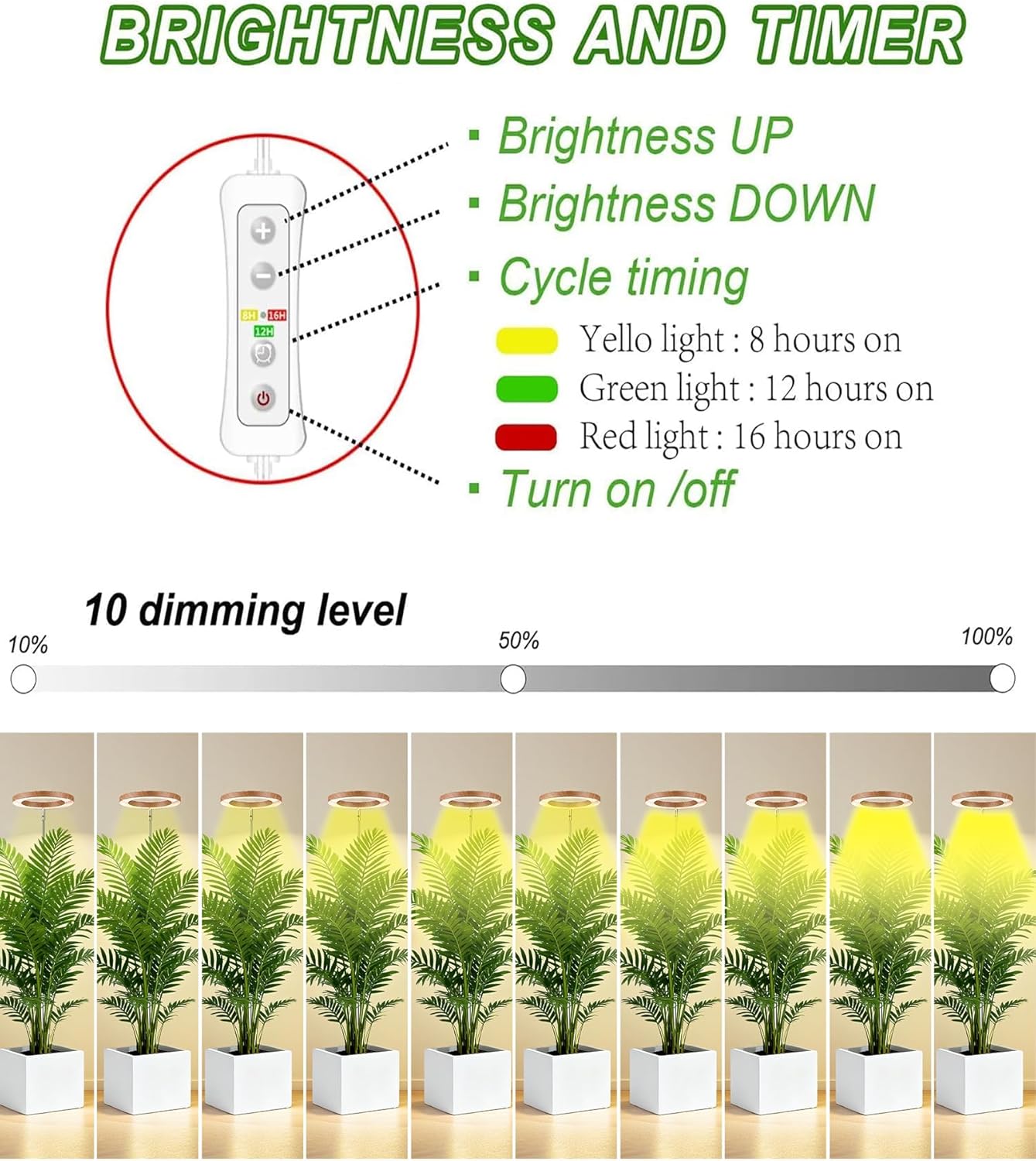 yadoker Plant Grow Light,LED Growing Light Full Spectrum for Indoor Plants,Aluminum Cherry Wood Grain Plant Lights,Height Adjustable, Automatic Timer, 5V Low Safe Voltage