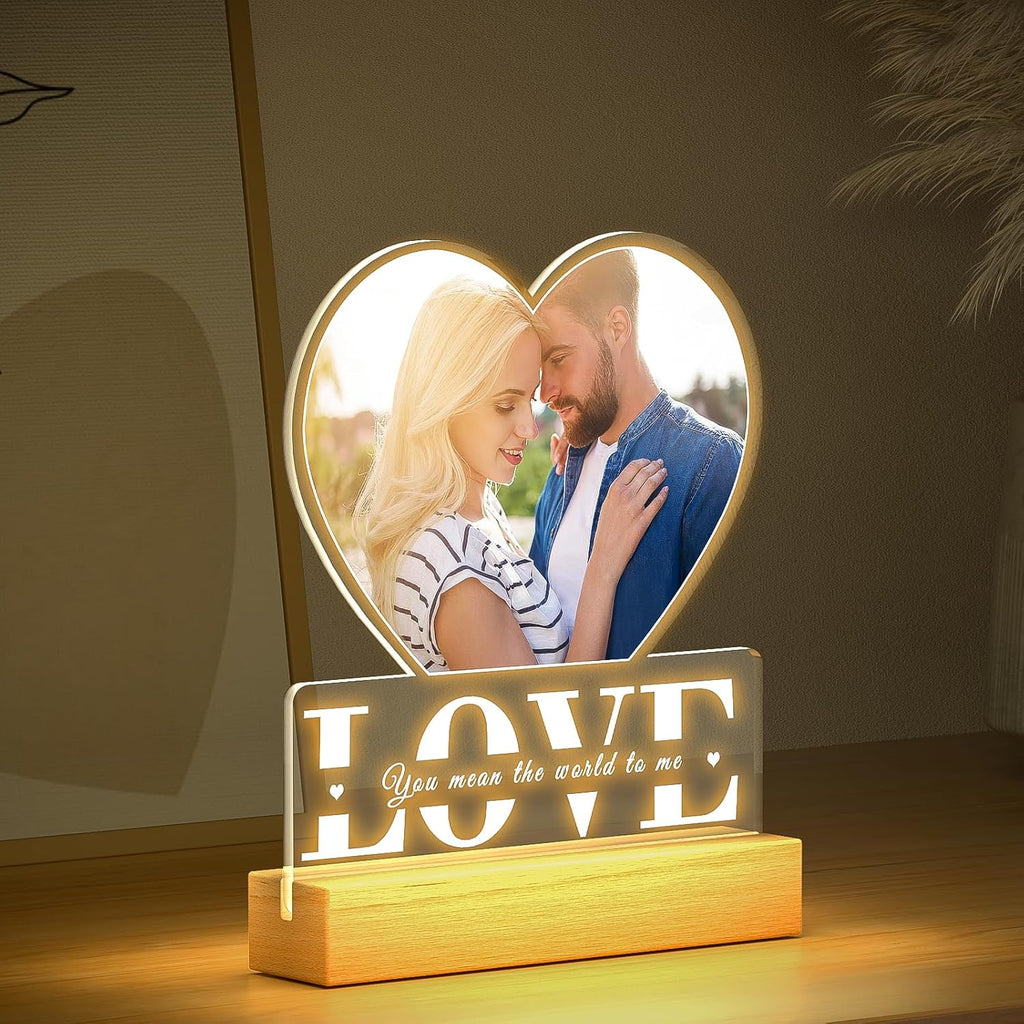 Personalized Picture Frame with Photo, Custom Photo Frame with Night Light, Customized Gifts for Girlfriend Boyfriend, Personalized Anniversary Valentines Day Gifts for Women Men Her Him Couple Wife