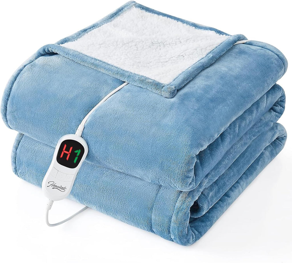 Homemate Electric Heated Blanket Twin - 62"x84" Heating Bed Blankets Throw with 10 Heating Levels 8 Hours Auto Off Fast Heating Over-Heated Protection Ultra Soft Warm Flannel ETL Certified Blue