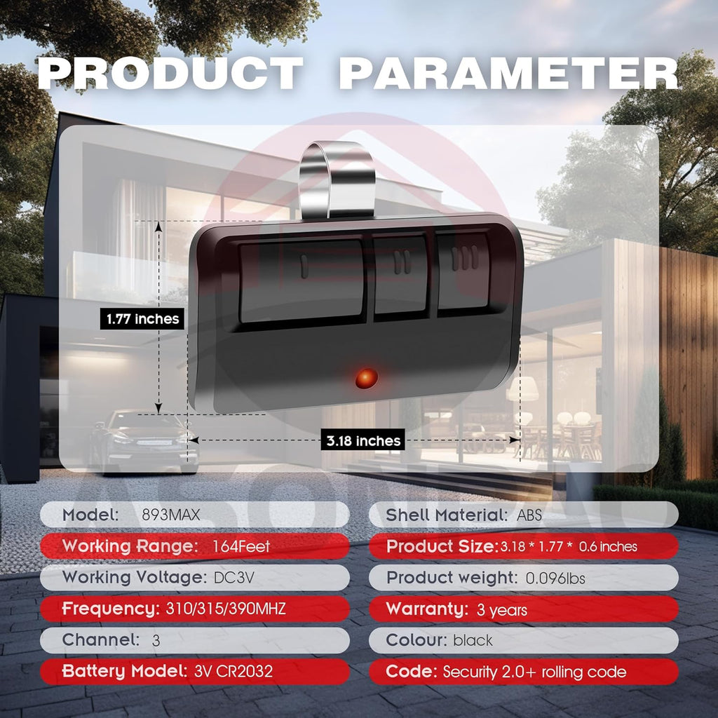2X 953EV-P2 953ESTD Universal Chamberlain LiftMaster Craftsman Garage Door Opener Remote, Security+2.0 MyQ 3-Button【3-Year-Warranty】