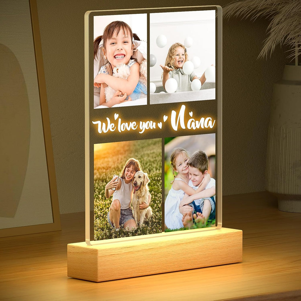 Custom Picture Frame with Photo, Personalized Photo Frame with Night Light, Customized Photo Frames, Personalized Valentines Day Gifts for Girls, Boys, Kids
