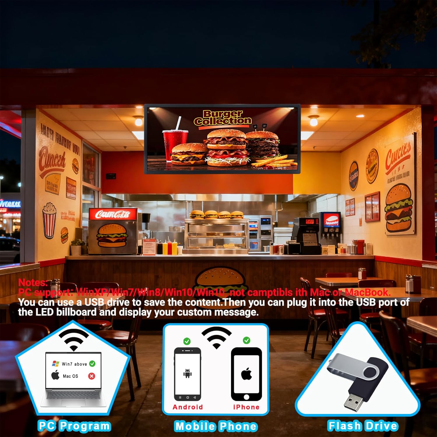 Programmable LED Sign for Business,P3 Outdoor Digital Electronic Message Board with WiFi Control, Scrolling Display Screen for Store Advertising, 40"x17"