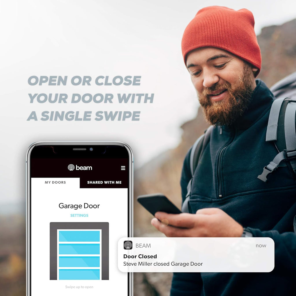 beamUP The Volta - BU850 - Two Car Garage Door Opener with Battery Backup, Smart Home Garage Opener - Alexa Enabled, Garage Security Sensors Included, No Subscription Fees - White