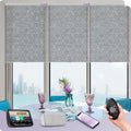 Graywind Motorized Solar Shades Light Filtering Mesh Shade Compatible with Alexa Google Remote Control Window Blinds with Valance for Smart Home Office Business, Custom Size (Solar - 1% Geometry Grey)