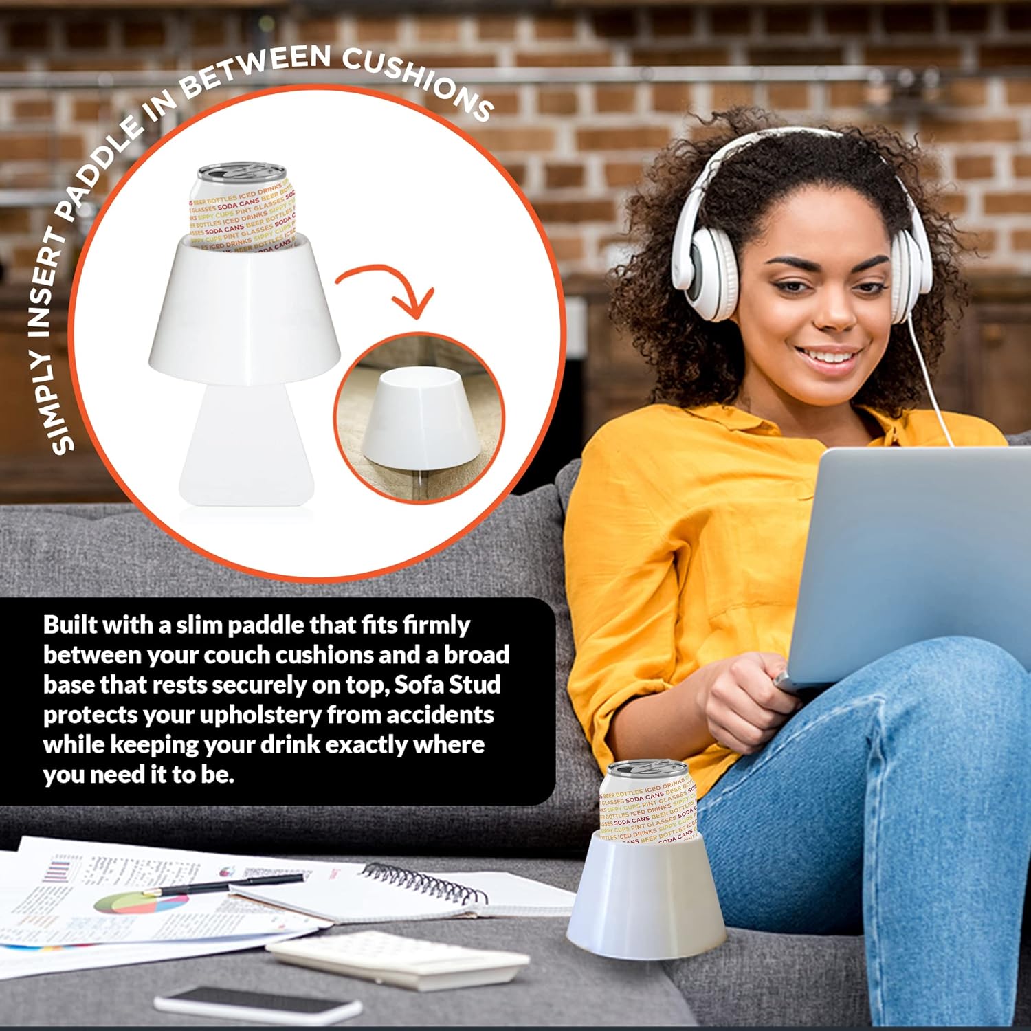Original Couch Cup Holder - Spill Proof, Convenient, & Versatile Drink Coaster Molded from BPA Free, Impact Resistant, Durable Plastic That Fits Cans, Cups, Bottles & More