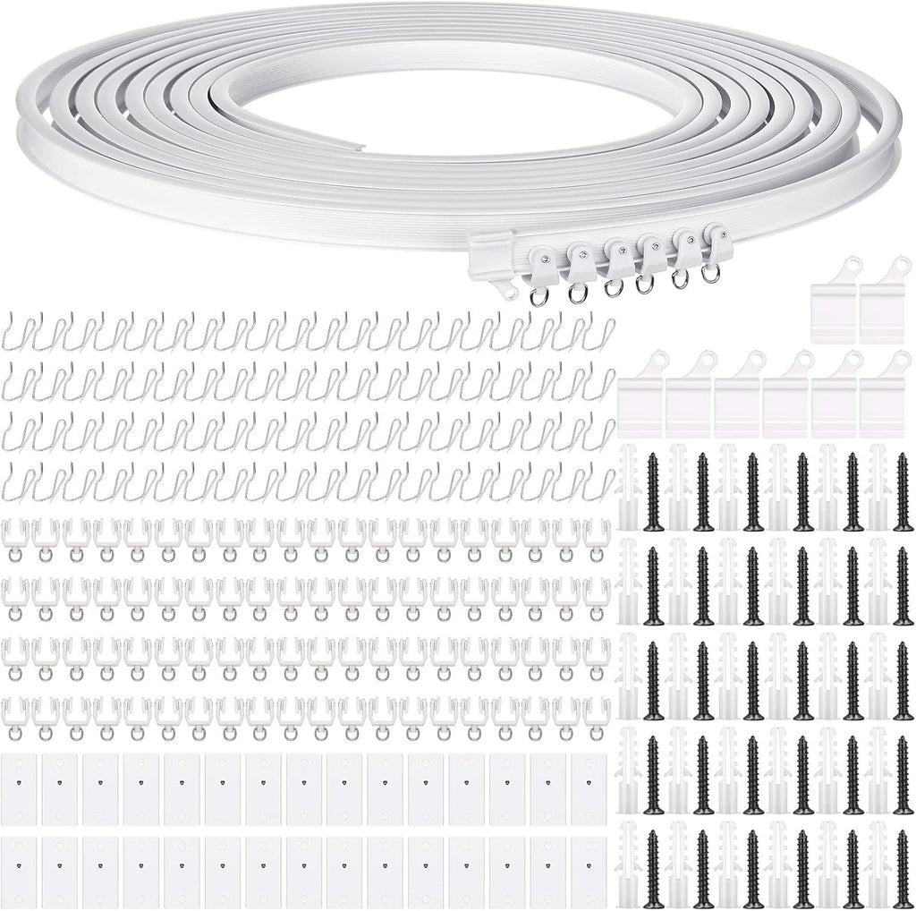 Jetec Curtain Tracks Ceiling Flexible Curtain Track Bendable Rail Curved Wall Mounted for Living Room Bedroom Divider Rod RV(10 Meter/ 32.8 Feet,White)