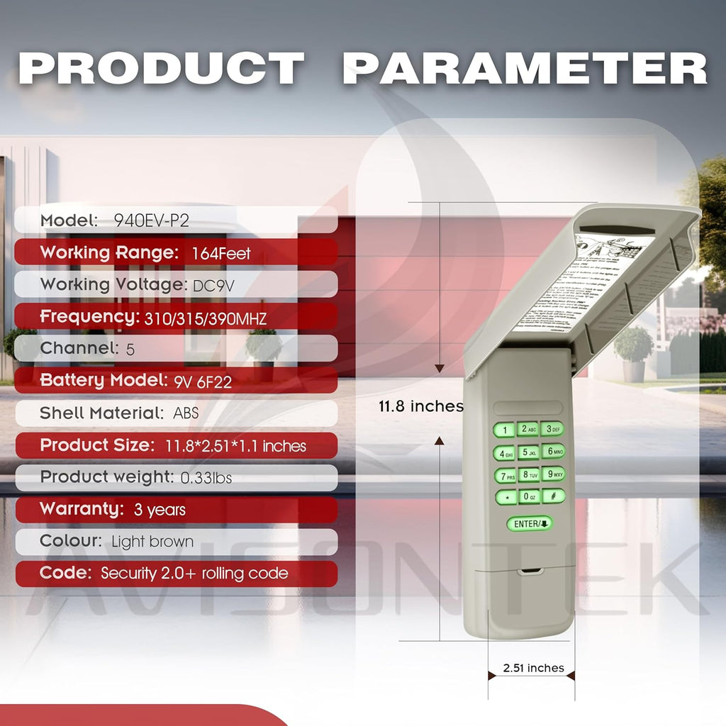 1X 940EV-P2 940ESTD Universal Chamberlain LiftMaster Craftsman Wireless Garage Door Keypad, Security+2.0 MyQ【3-Year-Warranty】
