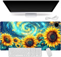 Small Heated Desk Pad 23.6" x 14.2" – Compact Electric Mouse Pad with 3 Heating Levels, Auto Shut-Off, Waterproof PU Surface, Plug-in Warmer for Office or Home Use, Starry Sunflowers