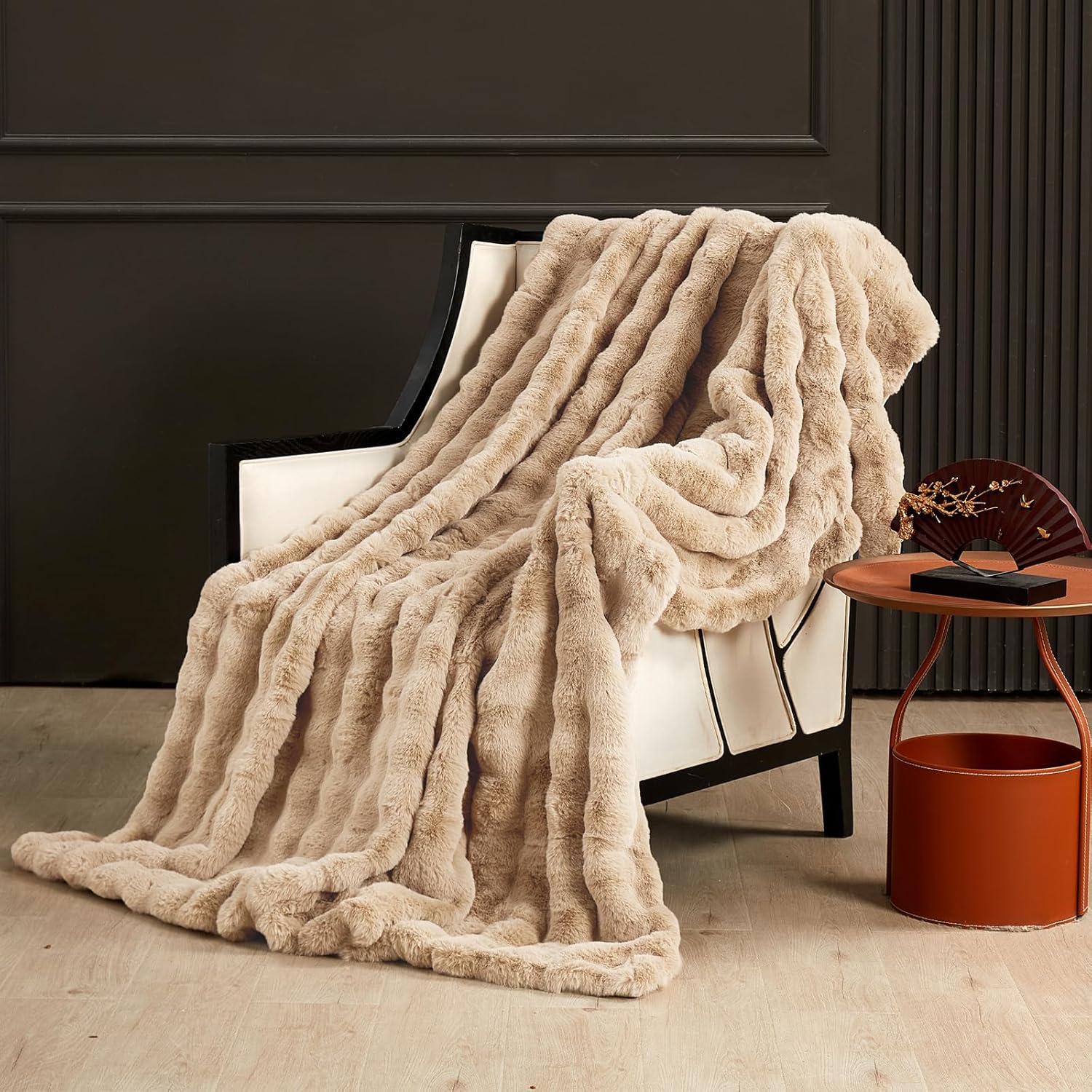 SAPHREAS Faux Fur Throw Blanket for Couch, Fluffy Fuzzy Bubble Blanket for Sofa Bed Living Room, Decor Soft Cozy Gifts for Women Men, 60x80” Khaki