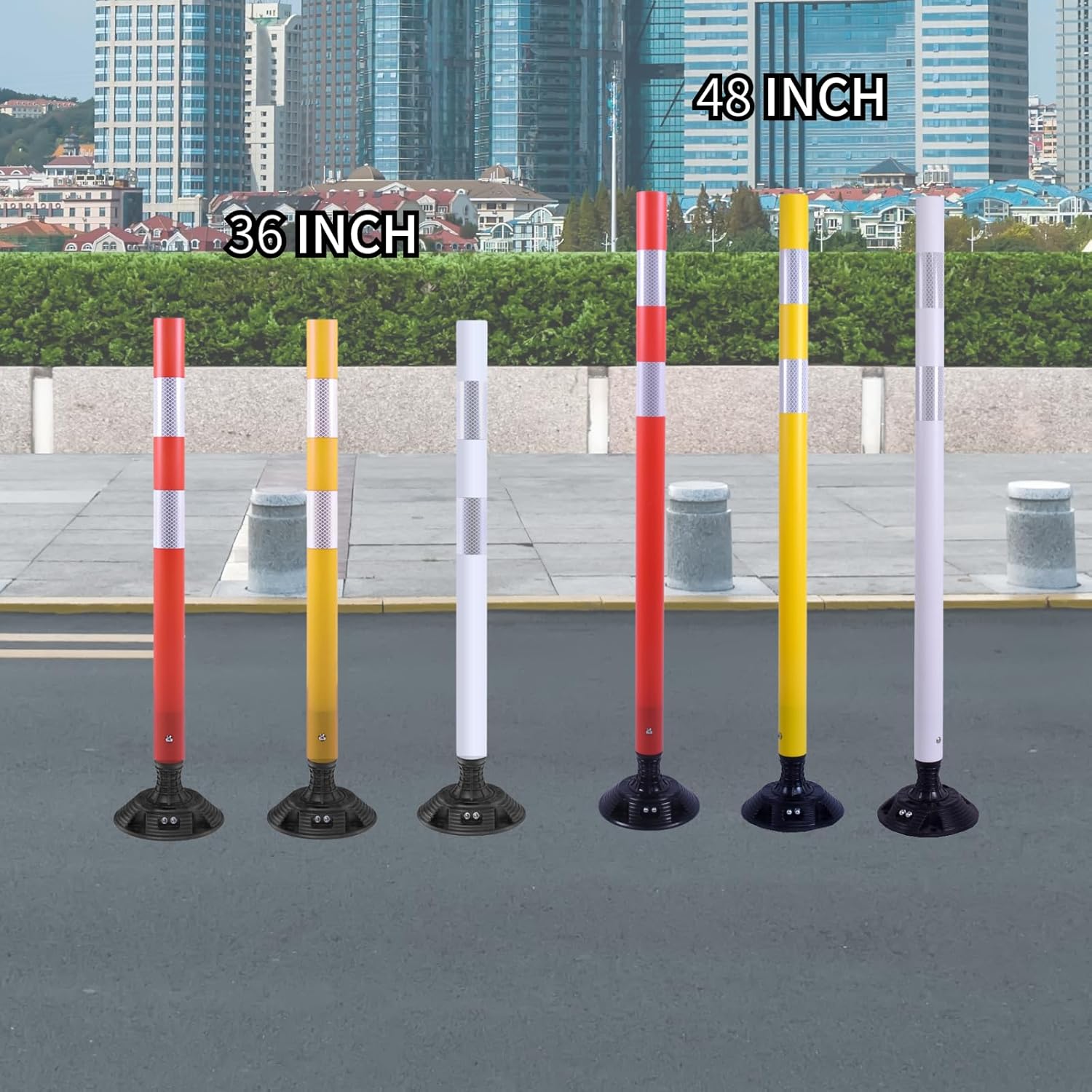 8 Pack Traffic Delineator Posts – High Visibility Reflective Safety Cones with Spring Base for Roadway, Parking, Garage, Construction Zones (Yellow, 48 Inch)