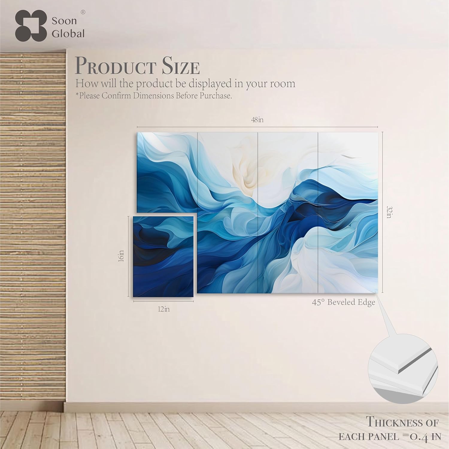 8-Pack Acoustic Panels, Soundproof Wall Panels, 48 X 32 Inches Sound Absorbing Panels, Decorative Acoustical Wall Panels, Acoustic Treatment for Recording Studio, Harmony in Azure
