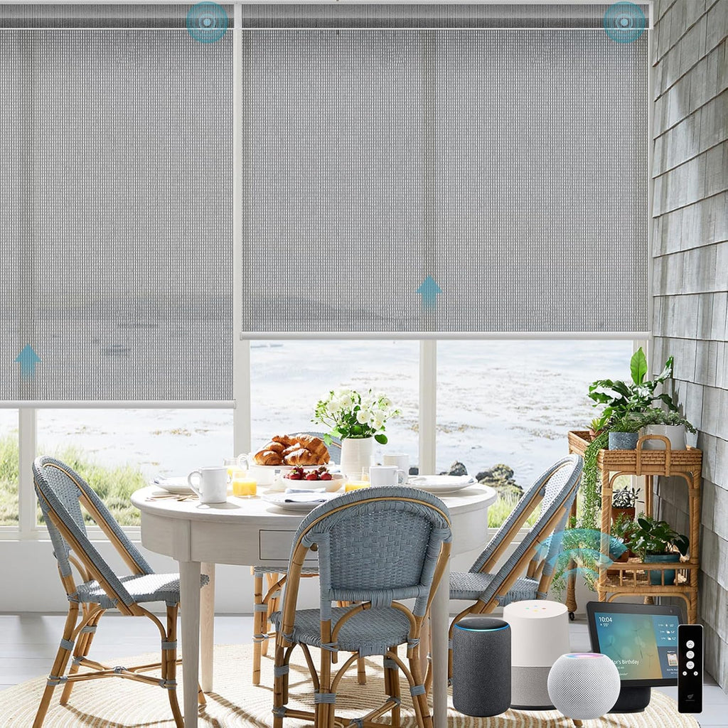 SmartWings Motorized Smart Blinds for Windows in 5% Openness, Electric Remote Roller Shades Compatible with Alexa Google Z-Wave Homekit Thread, Custom Up to 110”W x 148”H, PVC Free Sunscreen Charcoal