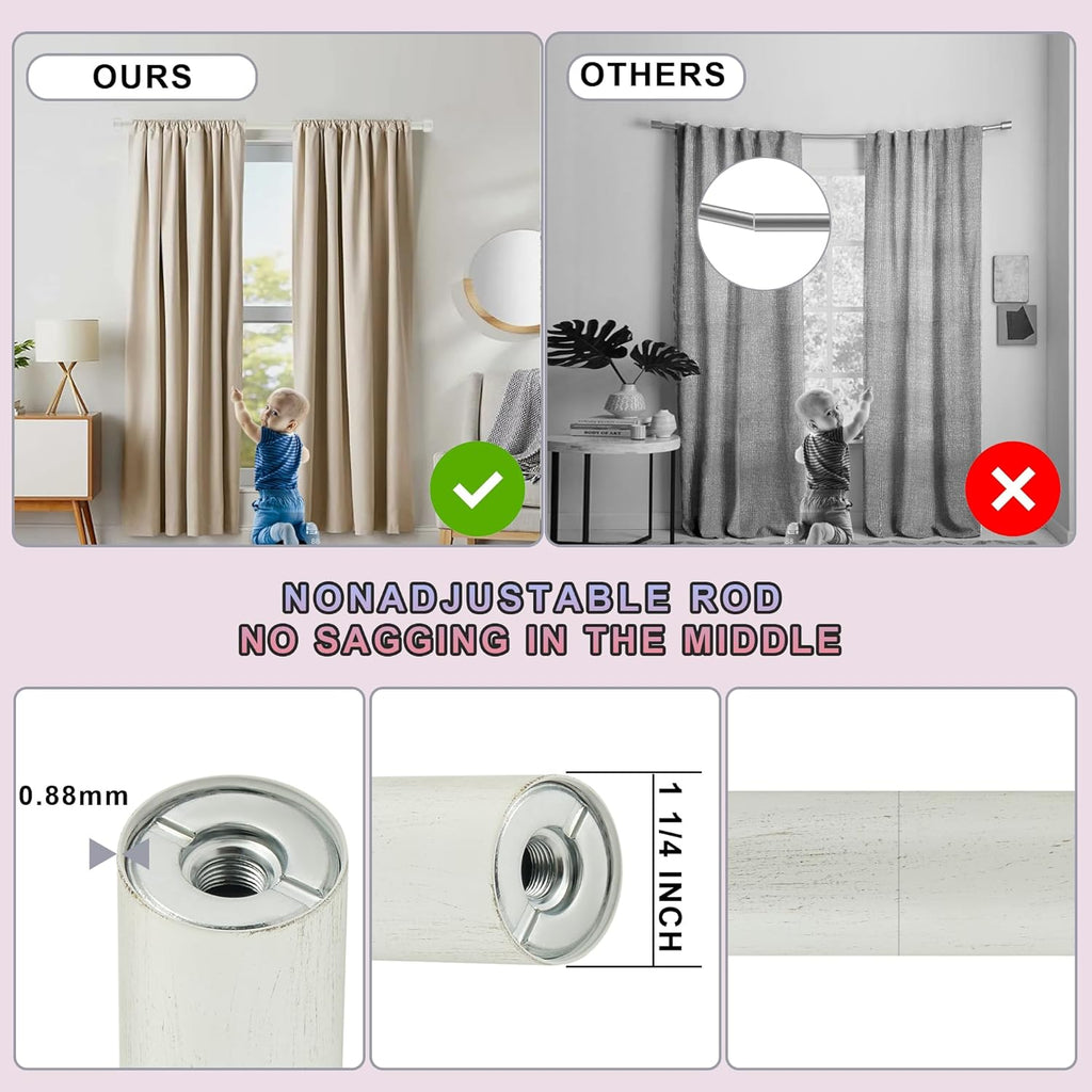 Heavy Duty Curtain Rods,1 1/4" Large Diameter Premium Nonadjustable Curtain Rod,144in/12ft Custom Window Treatment Rods with Durable Aluminum Brackets and End Caps,White Finish