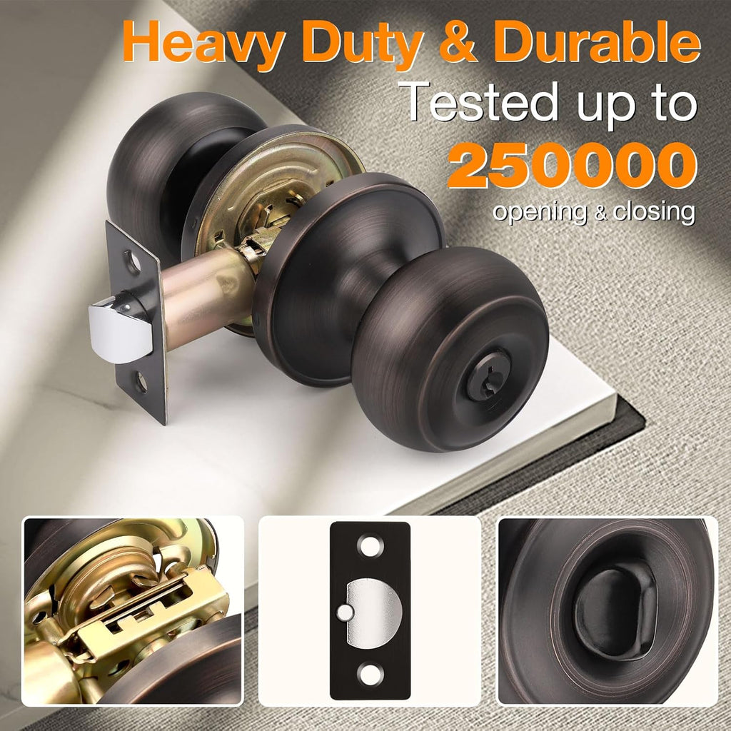 Gobrico Flat Ball Round Keyed-Alike Entry Knob for Exterior Door Oil Rubbed Bronze Finished Same Key Pack of 5