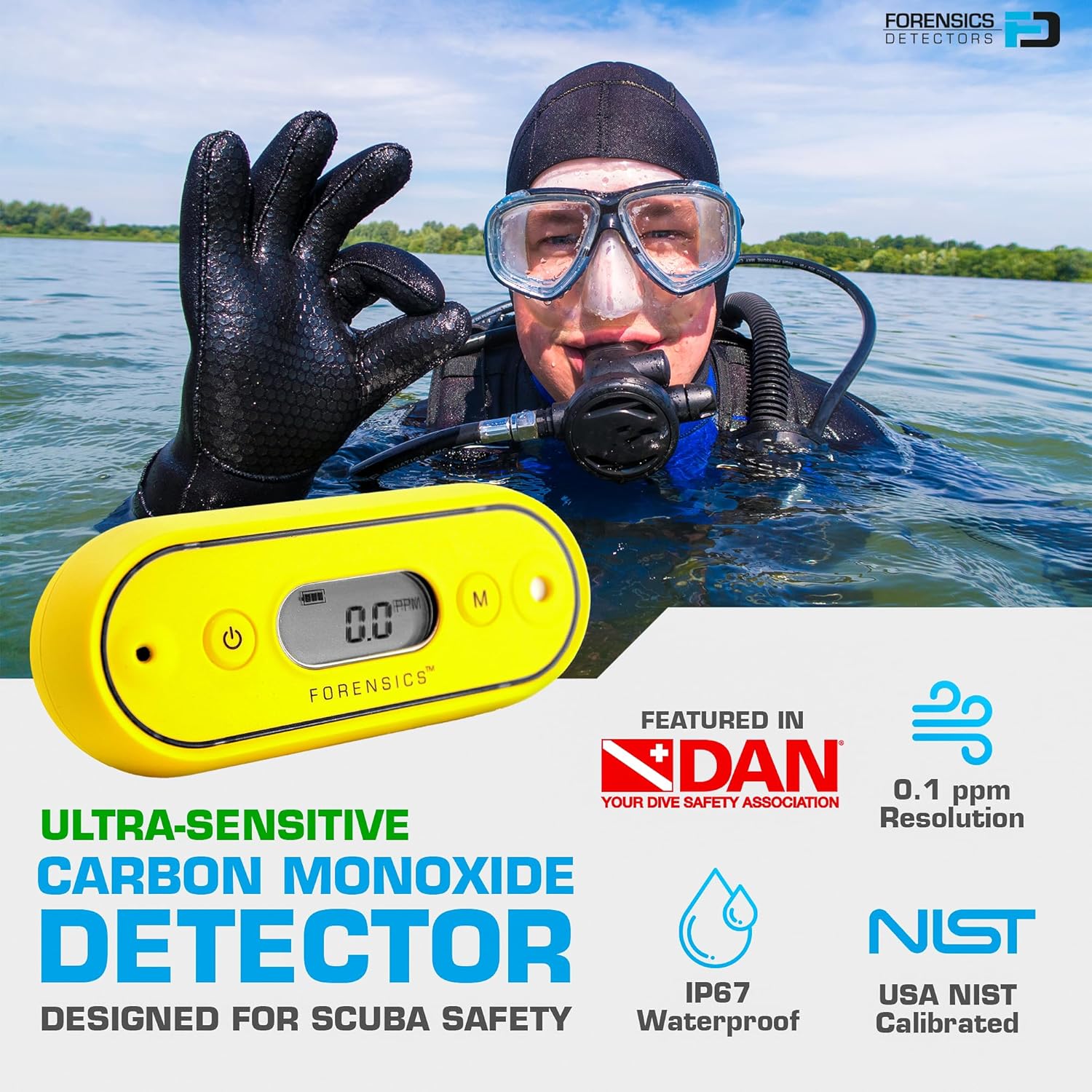 CO Meter for Scuba | Sensitive 0.1ppm Resolution | USA NIST Calibration | Scuba, Inspectors, Air Quality | 3 Year Sensor | 2 Year Battery |