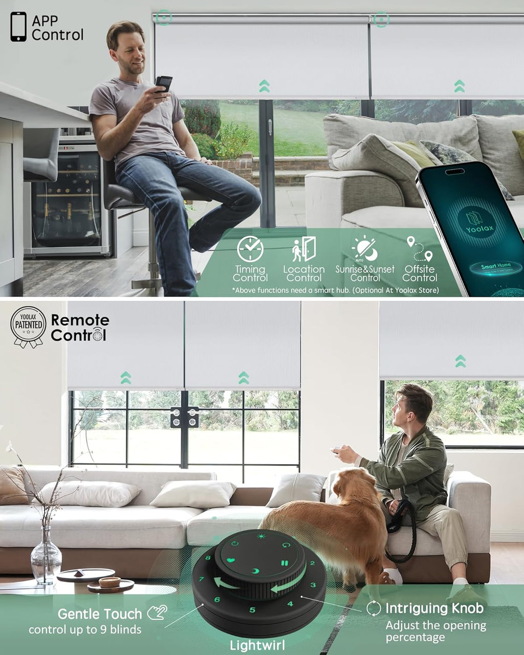 Yoolax Motorized Blinds with Remote, Blackout Smart Blinds for Windows Motorized Waterproof Roller Shades, Automatic Window Shades Work with Alexa Custom Size (Blackout-Vinyl White)