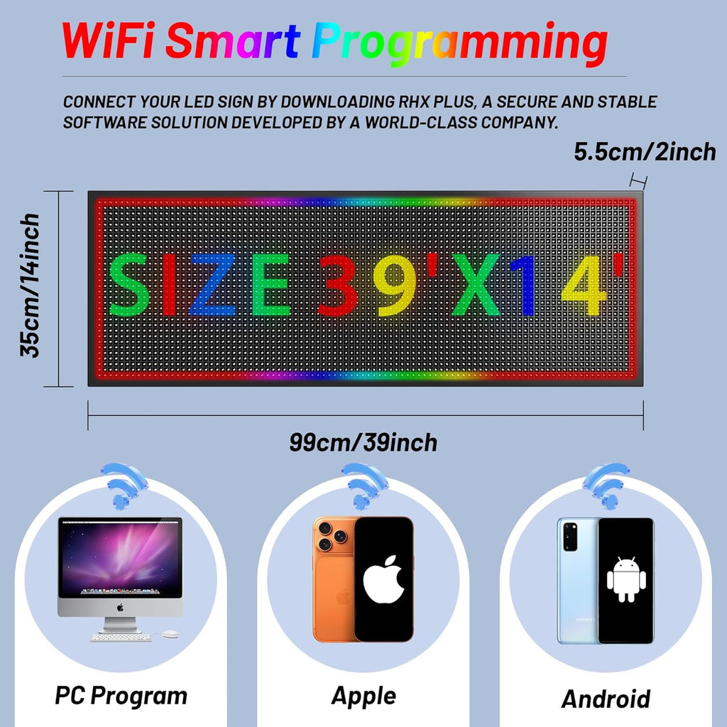 ‌Kochenkore P10 Programmable LED Sign, 39"x 8" Scrolling Display, Waterproof Outdoor Digital Open Signage with WiFi Control, Indoor RGB Advertising Custom Message Board for Business & Store Signs
