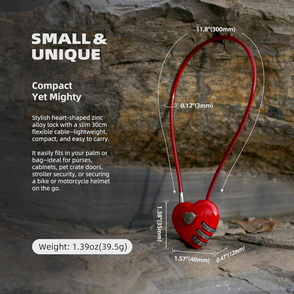 Small Combination Lock, Cable Locks with Combination, Cute Padlock with Code, Long Combo Cable Padlock for Luggage, Suitcase, Cabinet, Pool Gate, French Fridge Door, Motorcycle Helmet