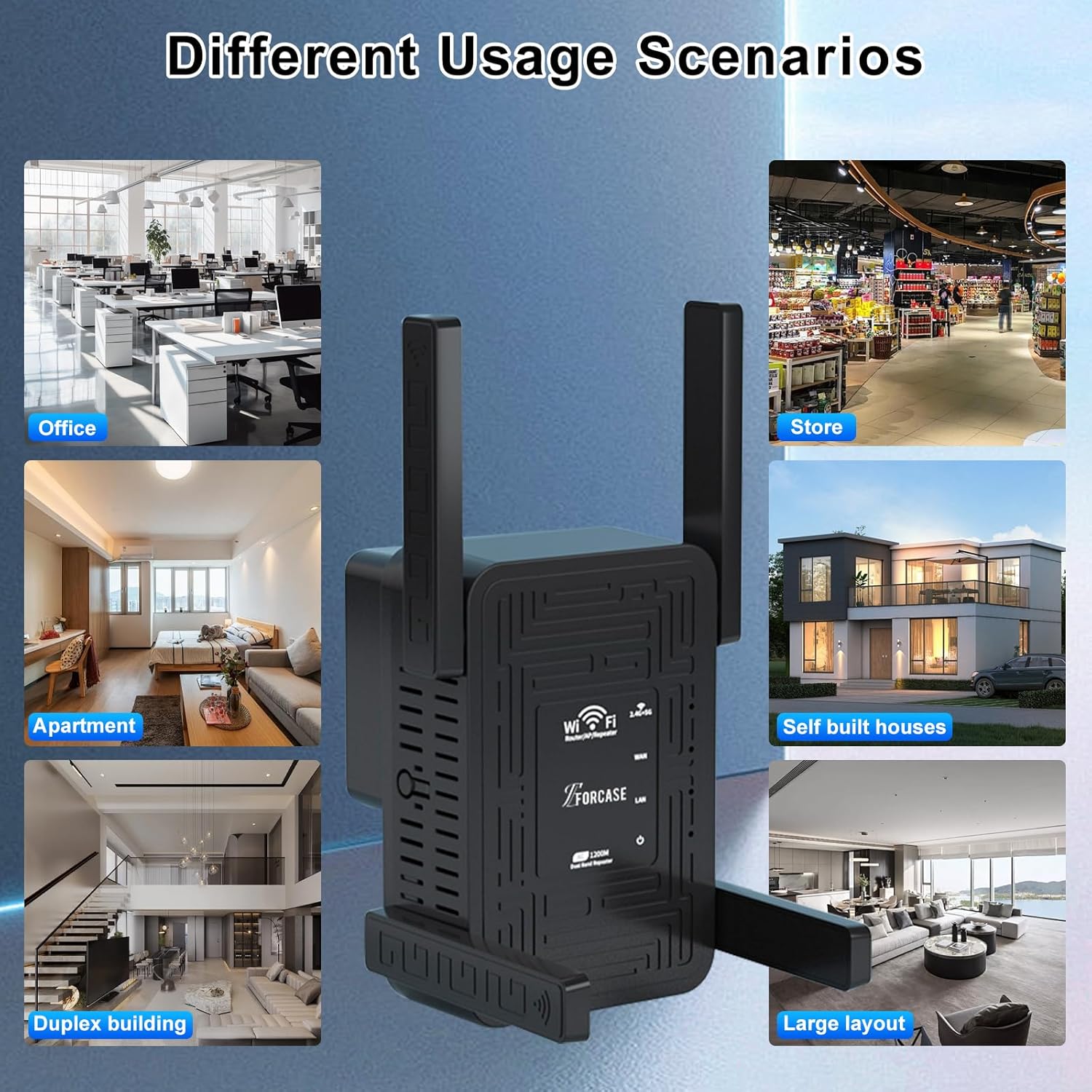 WiFi Extender Signal Booster Dual Band 5.8GHz&2.4GHz, w/6 Antennas WiFi Booster for Home Coverage up to 10200 Sq.ft, Signal Amplifier 1200Mbps WiFi Repeater w/Ethernet Port, 1-Tap Setup,Black