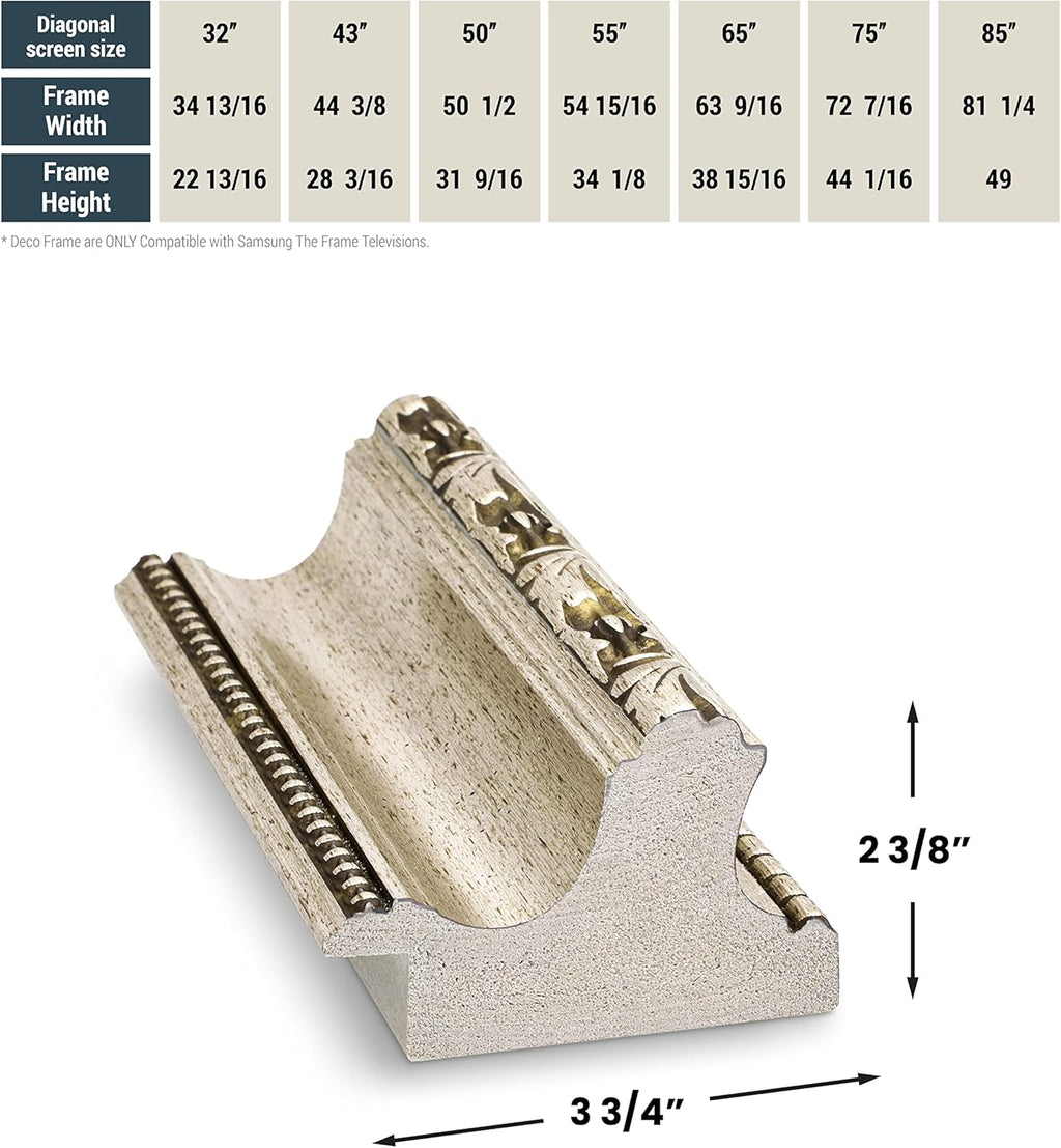 Ornate Silver 85" Premiere Deco TV Frame - Compatible ONLY with Samsung The Frame TV and Pro TVs (Fits 2021-2025, LS03A, LS03B,LS03C,LS03D,LS03FA,LS03FW)