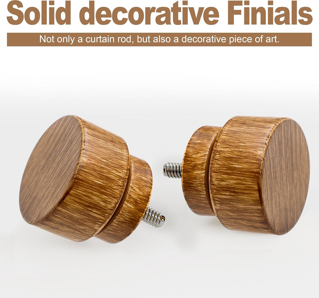 2 Pack Wood Curtain Rods for Windows 48 to 84 Inches 1" Diameter Boho Decorative Heavy Duty Window Curtain Rod Set Adjustable with Solid Imitation Wood Grain Finials for Living Room Bedroom Kitchen