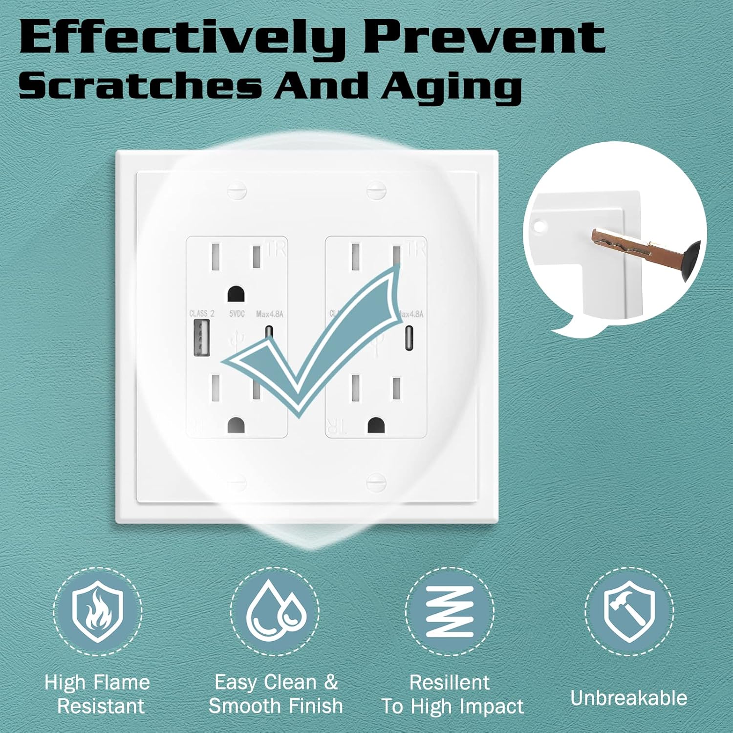 2-Gang Modern Edge Decorative Wall Plate Cover Switch Outlet Double Decorator Electrical Faceplate for Light Switches, Smart Switch, GFCI, Dimmers, Receptacle, USB Outlet (10 Pack, Double Decorator)