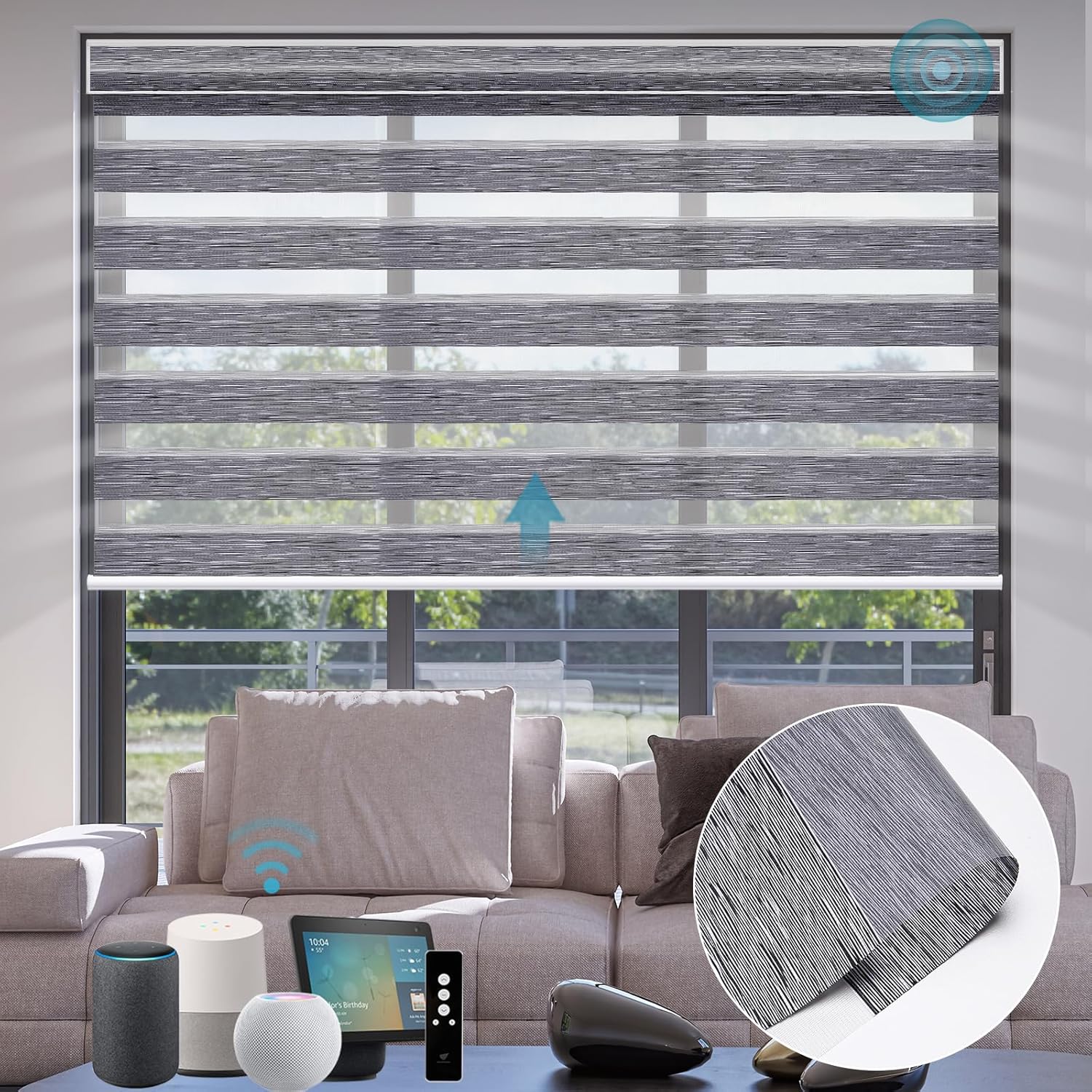 SmartWings Motorized Zebra Roller Shades - Compatible with HomeKit, Alexa, SmartThings, Google; Blackout, Sheer, Remote Control, Smart Home/Office, Customized