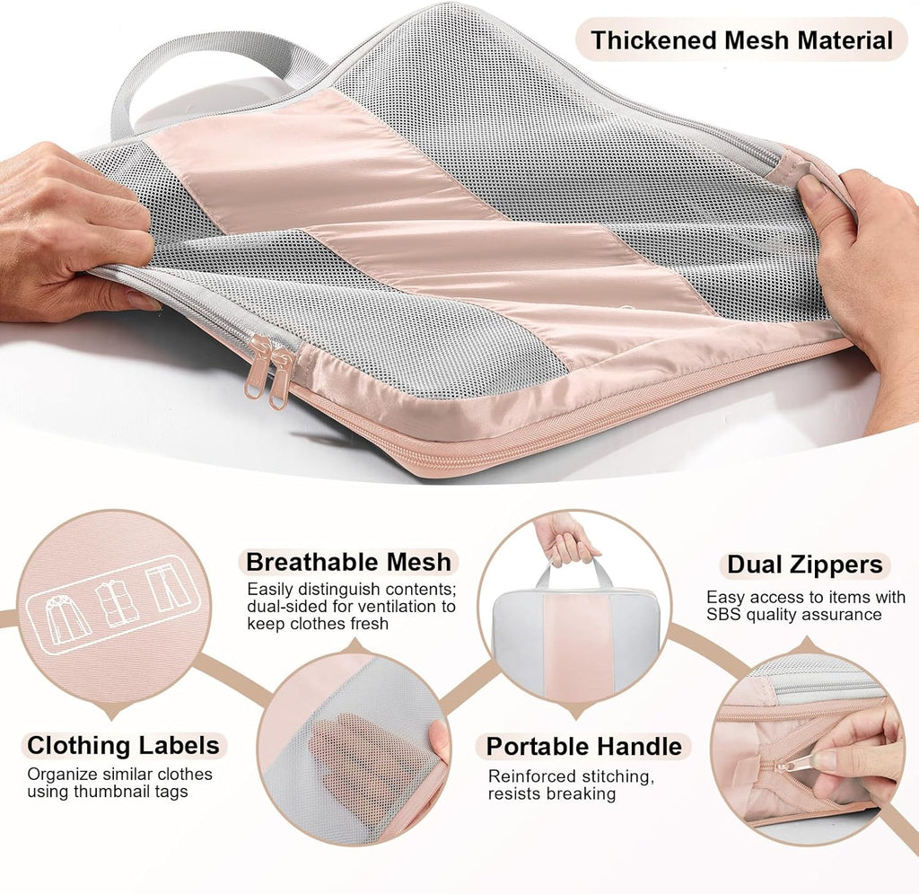 OlarHike 8 Set Compression Packing Cubes,Christmas Gifts for Women Mom Girl,Compressible Expandable Luggage Clothes Organizer for Travelers,Airplane/Cruise/Car/Train Travel Essentials(Beige)