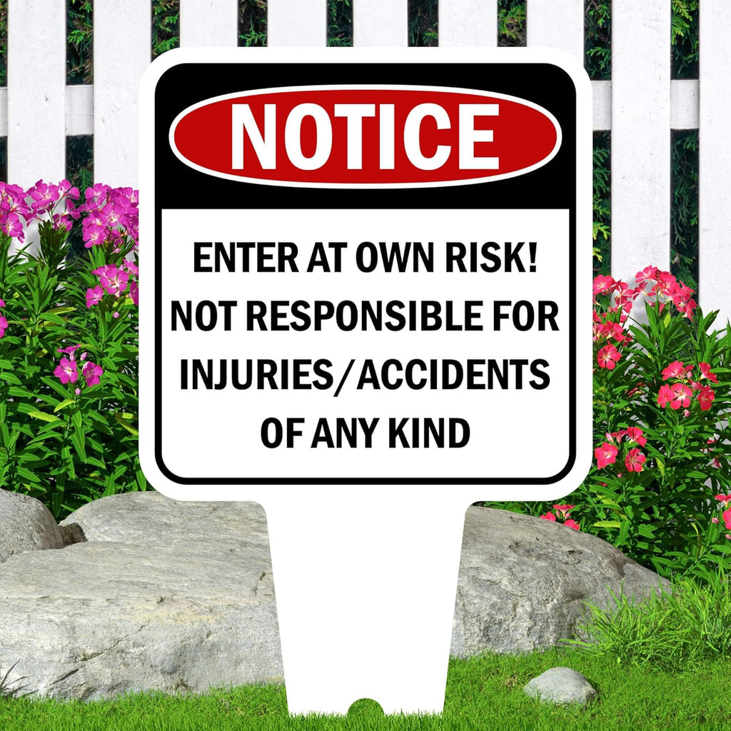 Notice, Enter at own Risk! Sign, 11"x21", Heavy Duty Integrated Ground Stakes, Indoor/Outdoor Use, Rust Free Aluminum Composite, Made in USA by My Sign center